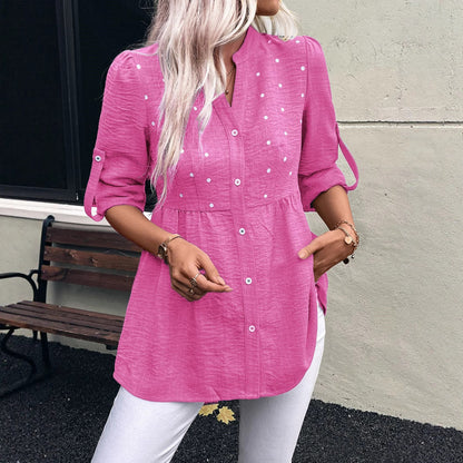 Women's Denim Printing Short Sleeve Embroidered Notched Collar Printed Casual Daily Summer Top