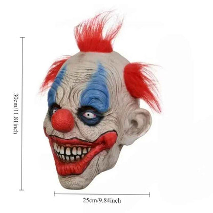 Maschera spaventosa da clown in lattice, per Halloween, raccapricciante con capelli, costume horror per cosplay