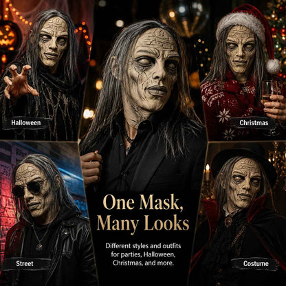 🔥Maschera di Halloween con capelli lunghi grigi, maschera spaventosa da fantasma