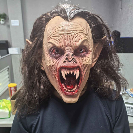 🧛♀️ Maschera da Vampiro Realistica in Gomma con Capelli Lunghi e Zanne