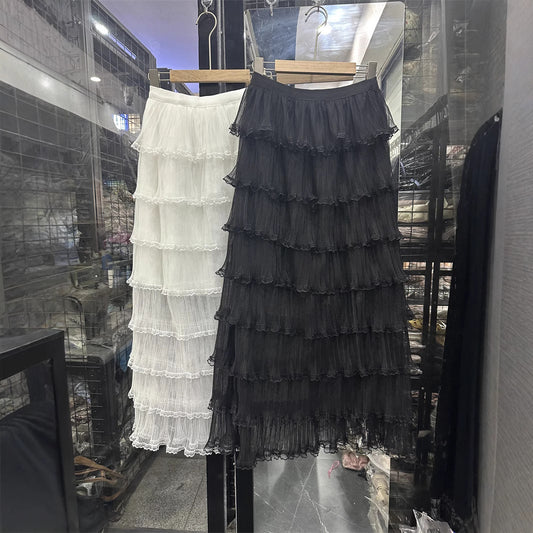Lace Pleated Net Yarn Cake Skirt