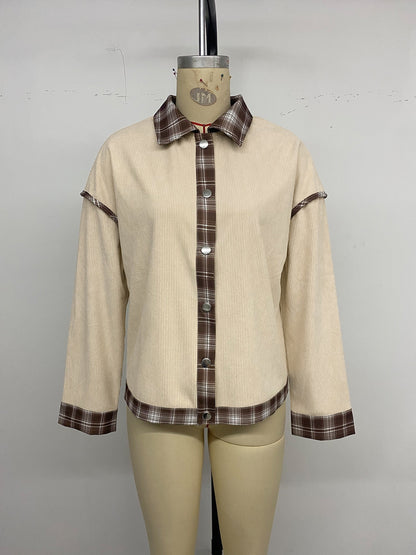 Women's Plaid Corduroy Stitching Jacket