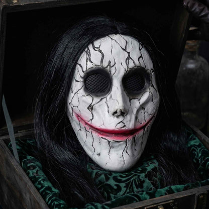 👹 Maschera Horror Halloween Viso Screpolato Capelli Neri Lattice Cosplay Adulti