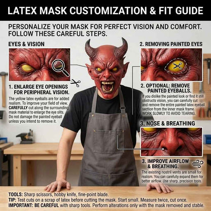 😈 Maschera Demoniaca Spaventosa con Corna – Copertura Totale in Lattice Dipinta a Mano