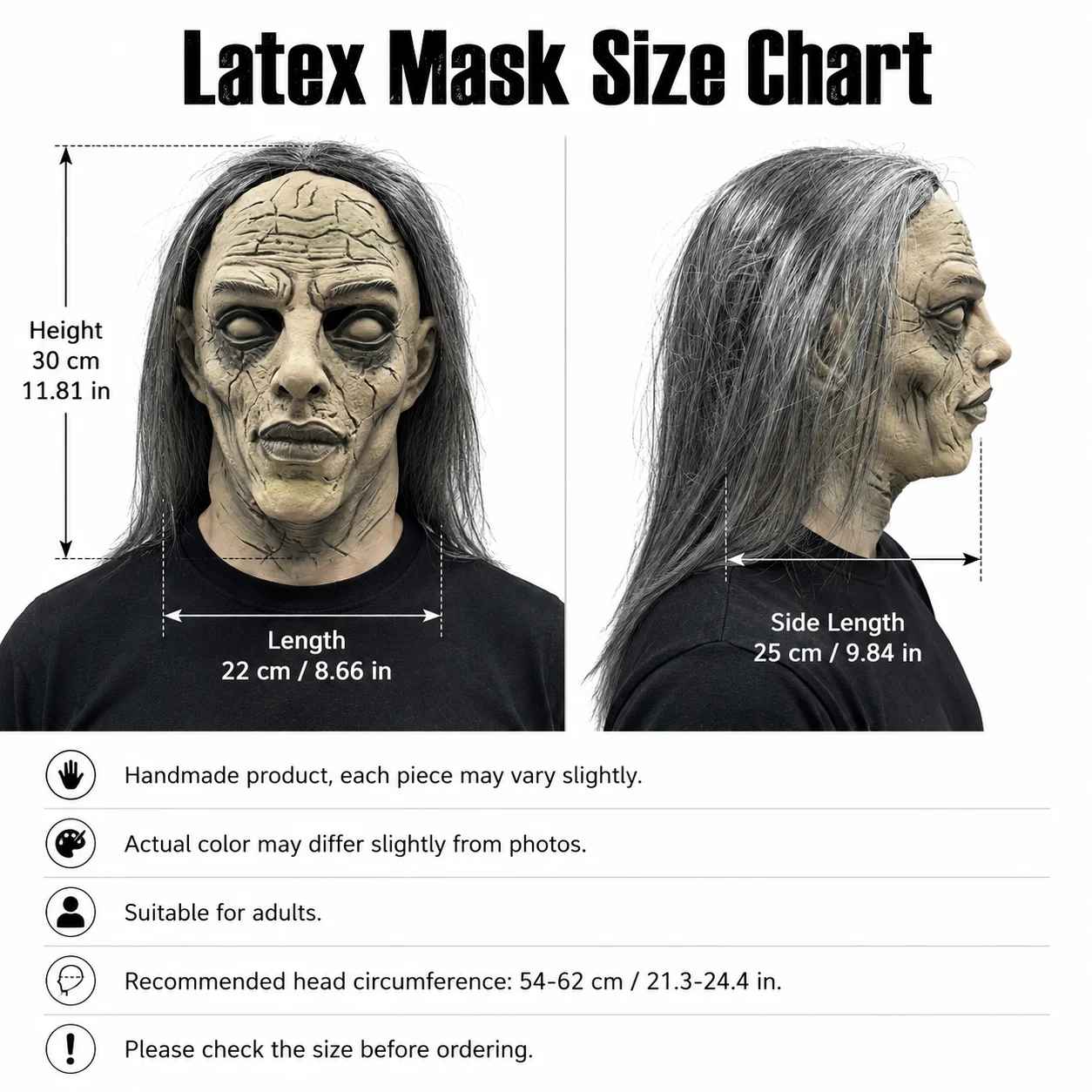 🔥Maschera di Halloween con capelli lunghi grigi, maschera spaventosa da fantasma