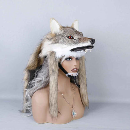 🐺 Cappello Unisex con Testa di Lupo in Pelliccia Sintetica – Cosplay, Carnevale & Feste
