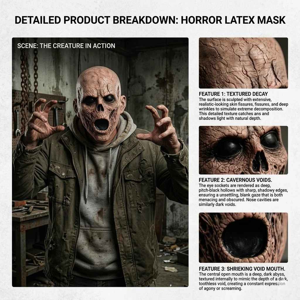 🧟♂️ Maschera Realistica da Zombie in Lattice  Full Face