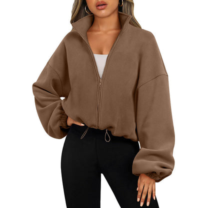 Women's Solid Color With Fur Sports Zipper Coat