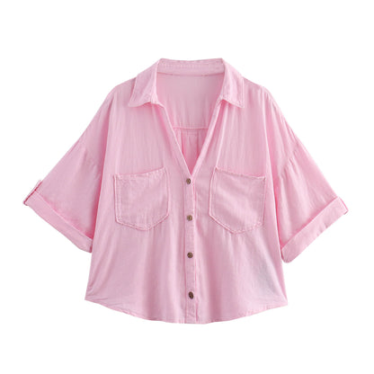 Retro Style Fashionable All-match Lapel Single Breasted Short Top