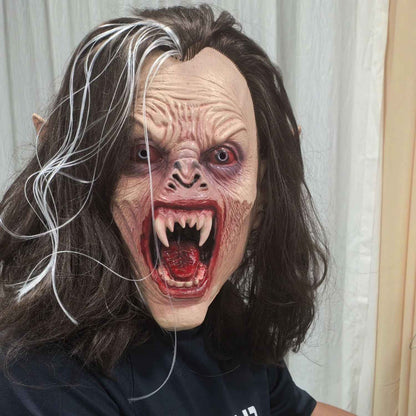 🧛♀️ Maschera da Vampiro Realistica in Gomma con Capelli Lunghi e Zanne