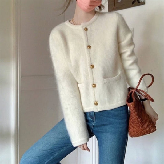 Women's Short Shoulder Knitted Cardigan Idle Style Casual Jacket