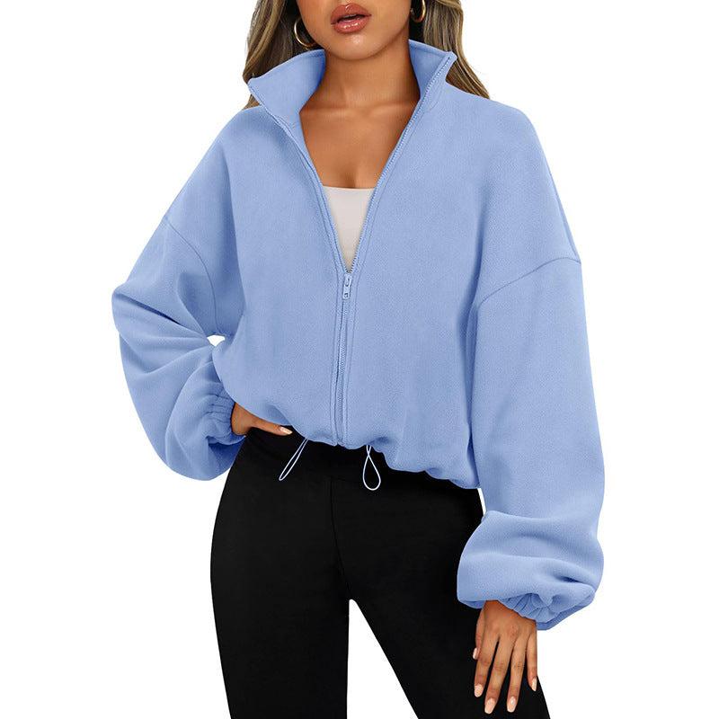Women's Solid Color With Fur Sports Zipper Coat