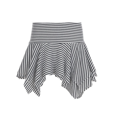 Fashion Hot Girl Street Style Short Striped Asymmetric Skirt Summer