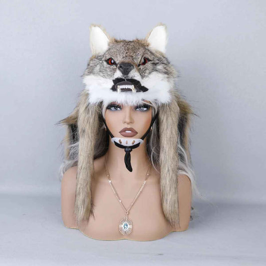 🐺 Cappello Unisex con Testa di Lupo in Pelliccia Sintetica – Cosplay, Carnevale & Feste