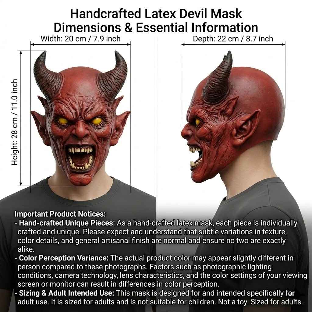 😈 Maschera Demoniaca Spaventosa con Corna – Copertura Totale in Lattice Dipinta a Mano