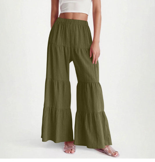 Pantaloni Donna Wide Leg Plissettati Vita Elastica Casual 6 Colori