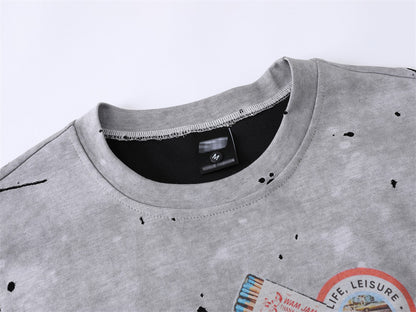 Digital Direct Injection American-style Distressed Printed Short-sleeved T-shirt For Men