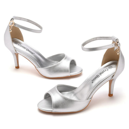 7cm Peep-toe High-heeled Sandals Shallow Mouth Buckle Plus Size