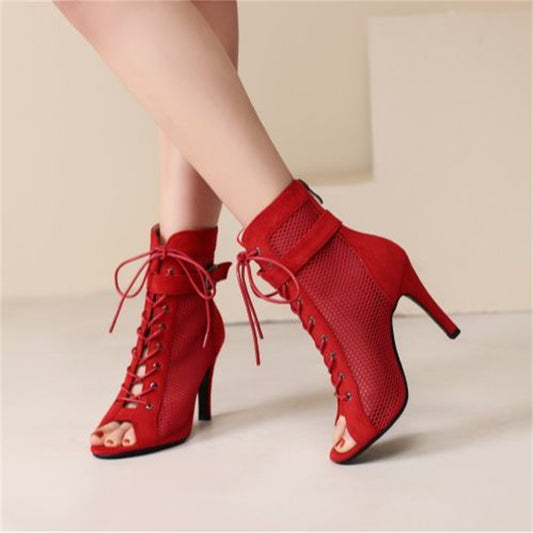 💃 Sandali Donna Peep Toe Mesh Tacco Alto Fiocco e Lacci