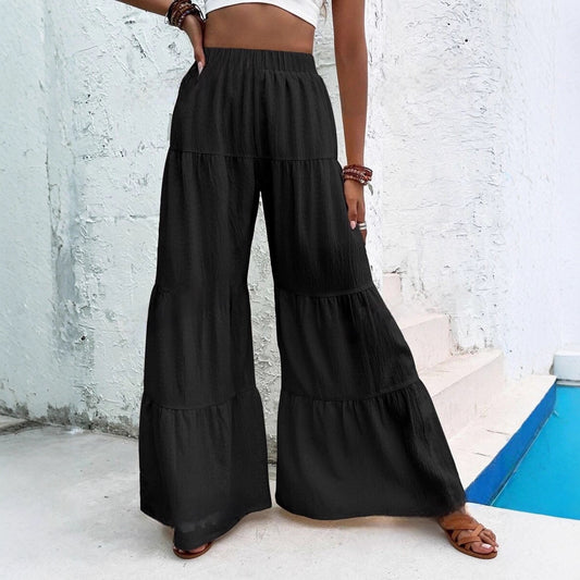 Pleated Elastic Waist Pants Female Wide-leg Casual Pants