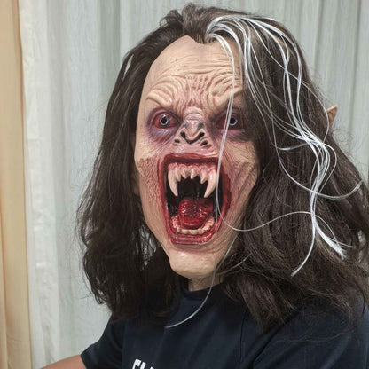 🧛♀️ Maschera da Vampiro Realistica in Gomma con Capelli Lunghi e Zanne