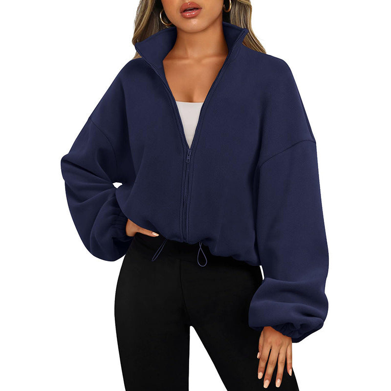 Women's Solid Color With Fur Sports Zipper Coat
