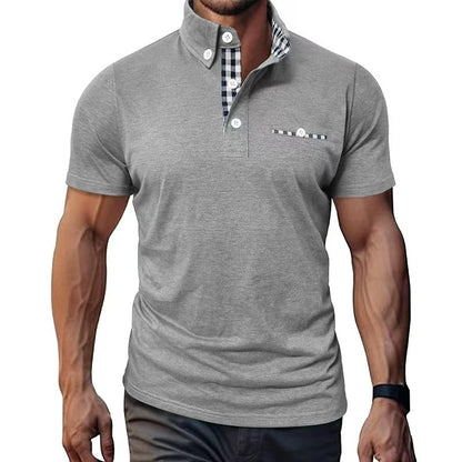 European And American Style Men's Clothing Plaid Short-sleeved Top