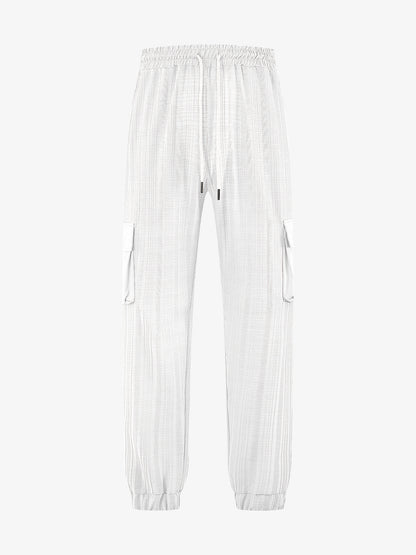 Loose Breathable Micro Elastic Lace-up Imitation Linen Plaid Men's Casual Pants Overalls