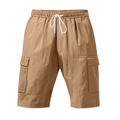 Shorts estivi da uomo in lino, larghi e traspiranti, con più tasche