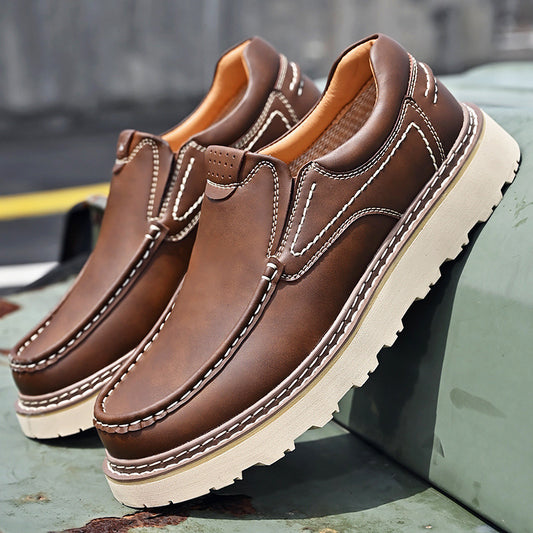 Scarpe Uomo Basse Casual – Suola Spessa, Punta Tonda in Pelle