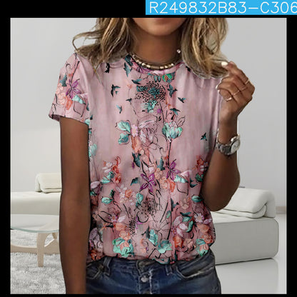 Digital Printing Loose Casual Women's Round Neck T-shirt