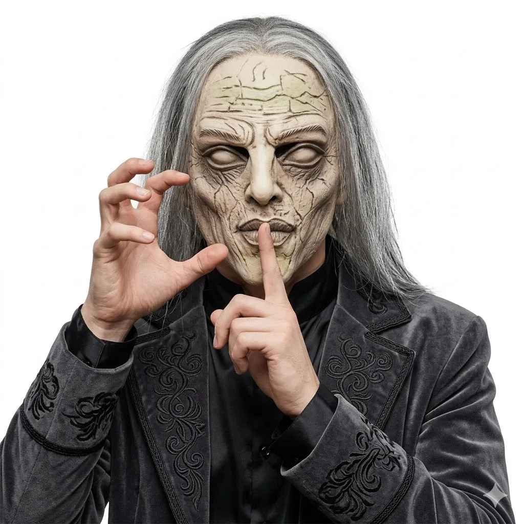 🔥Maschera di Halloween con capelli lunghi grigi, maschera spaventosa da fantasma