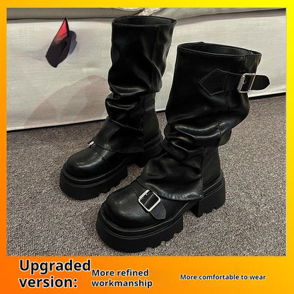 Trendy Retro Handsome Locomotive Thick Bottom Boots Female