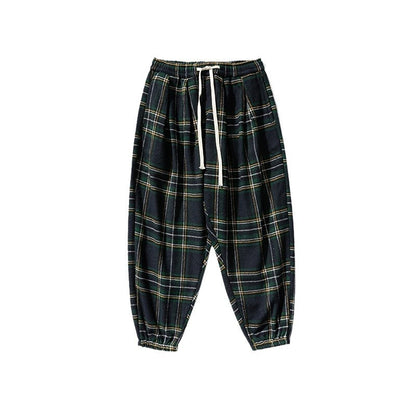 Hong Kong Style Plus Size Woolen Casual Harlan Plaid Pants