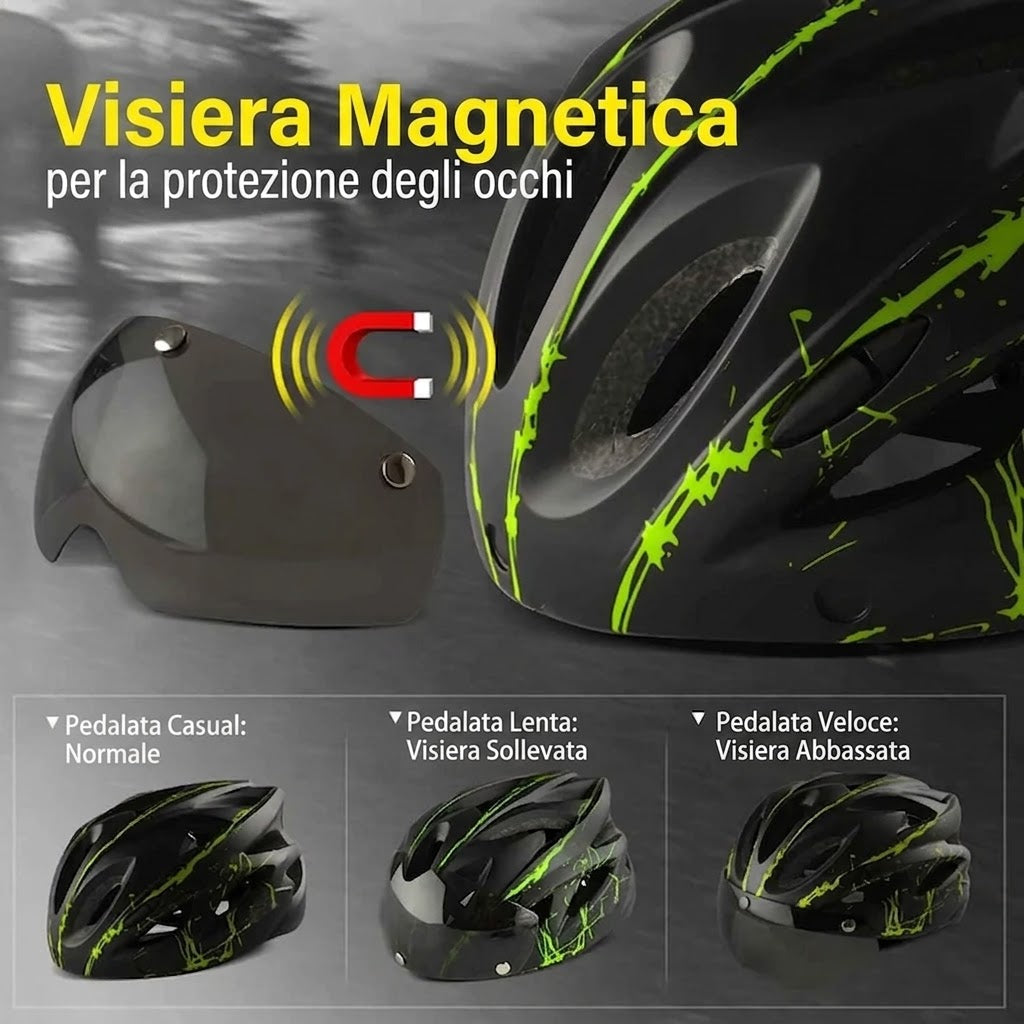 🚴 Casco Bici Adulto Leggero con Visiera Magnetica Occhiali Integrati Traspirant
