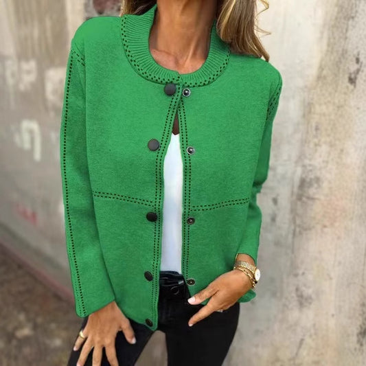 Striped Loose Round Neck Button Long Sleeve Versatile Sweater Coat