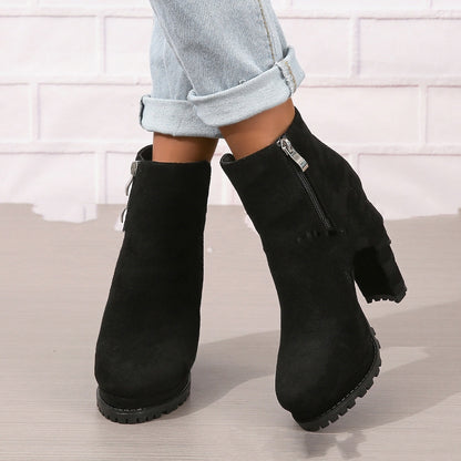 European And American Foreign Trade Plus Size Low-cut Women's High Heels Leather Boots