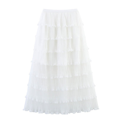 Lace Pleated Net Yarn Cake Skirt
