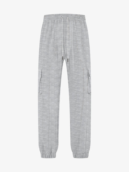 Loose Breathable Micro Elastic Lace-up Imitation Linen Plaid Men's Casual Pants Overalls