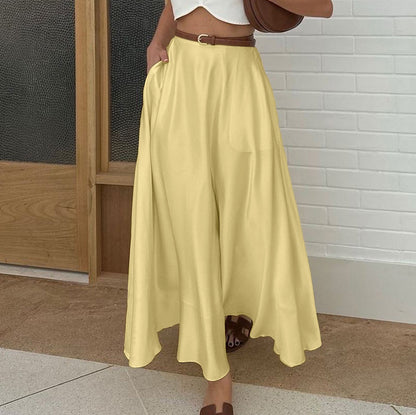 Polyester Satin Draping Yellow Skirt