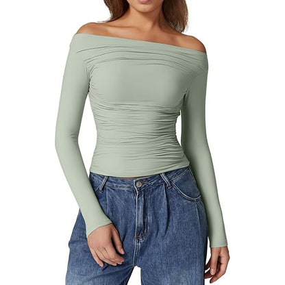 European And American Women's Clothing Top Off-shoulder Long Sleeve T-shirt
