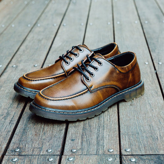 Men's Low Top British Leather Tooling Casual Leather Shoes