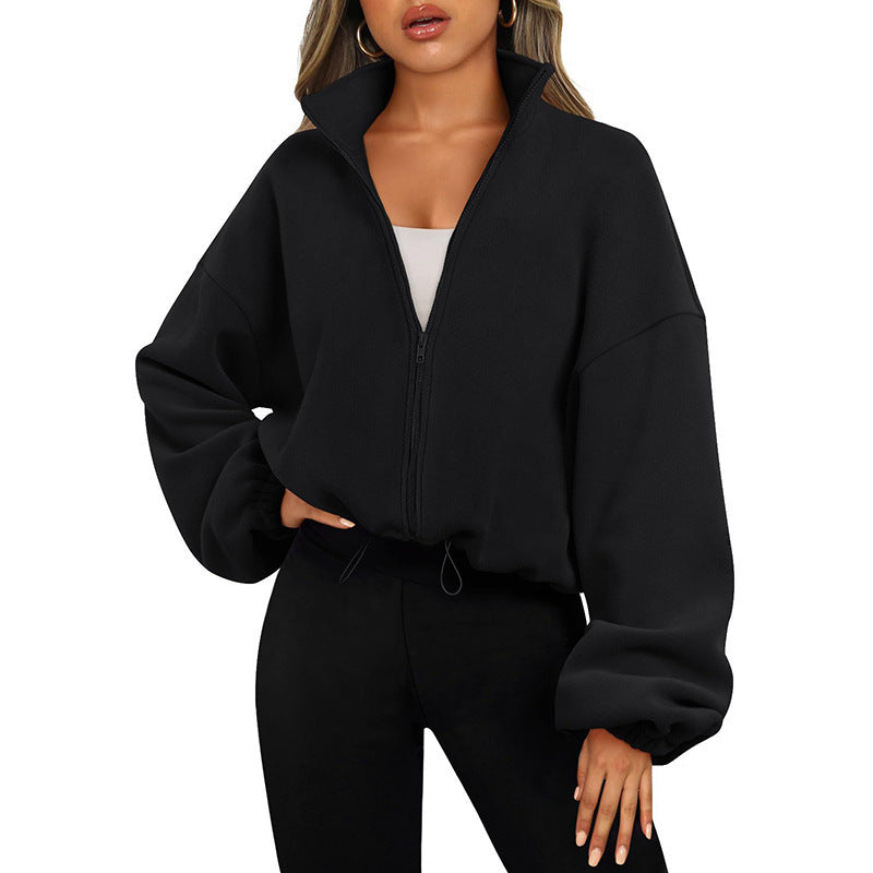 Women's Solid Color With Fur Sports Zipper Coat