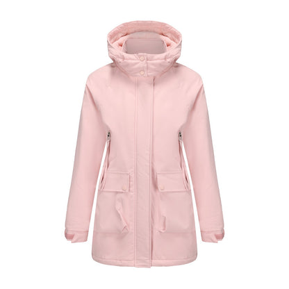 Parka Fleece Padded Coat Shell Jacket Waterproof Lady Fall Winter Coat