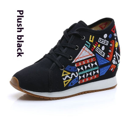 Autumn And Winter Fleece-lined Canvas Embroidered Sneaker