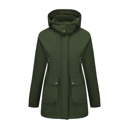 Parka Fleece Padded Coat Shell Jacket Waterproof Lady Fall Winter Coat