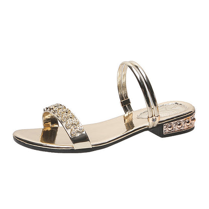 Korean Fashion Fairy Style Middle Heel Rhinestone Sandals