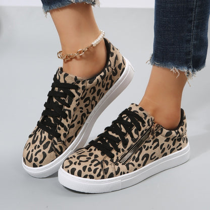 Leopard Print All-matching Four Seasons Lace Up Casual Sneaker
