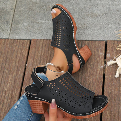 🌸 Sandali Donna Retro con Punta Aperta – Design Traforato Elegante 🌸