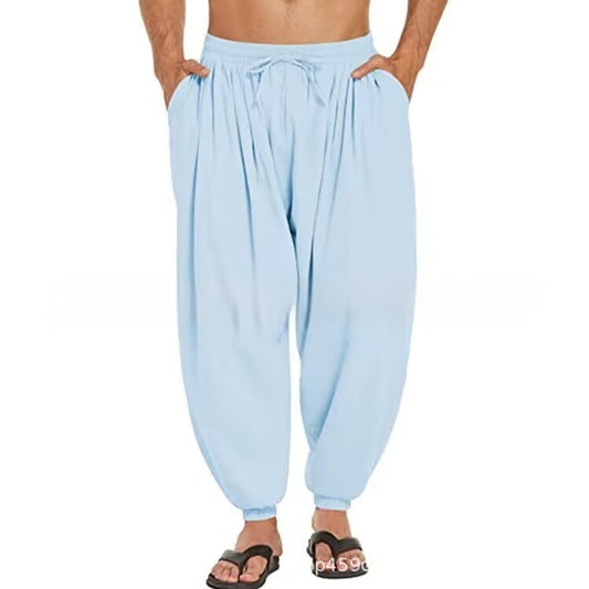 Solid Color Cotton And Linen Pocket Stretch Men's Casual Trousers
